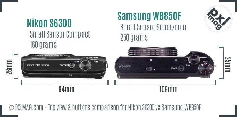 Nikon S6300 vs Samsung WB850F top view buttons comparison
