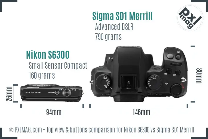 Nikon S6300 vs Sigma SD1 Merrill top view buttons comparison