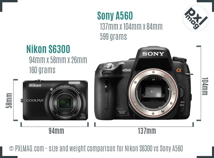 Nikon S6300 vs Sony A560 size comparison