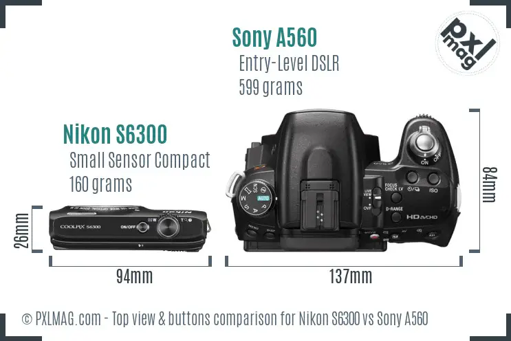 Nikon S6300 vs Sony A560 top view buttons comparison
