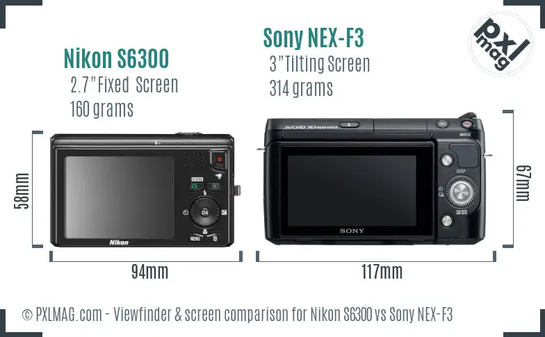 Nikon S6300 vs Sony NEX-F3 Screen and Viewfinder comparison