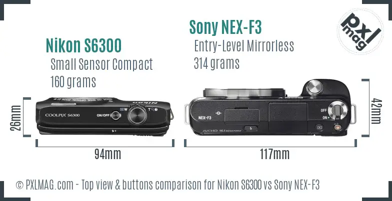 Nikon S6300 vs Sony NEX-F3 top view buttons comparison