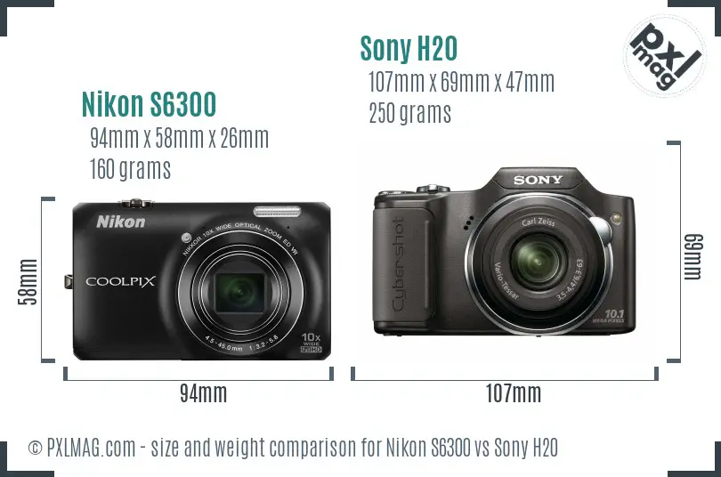 Nikon S6300 vs Sony H20 size comparison