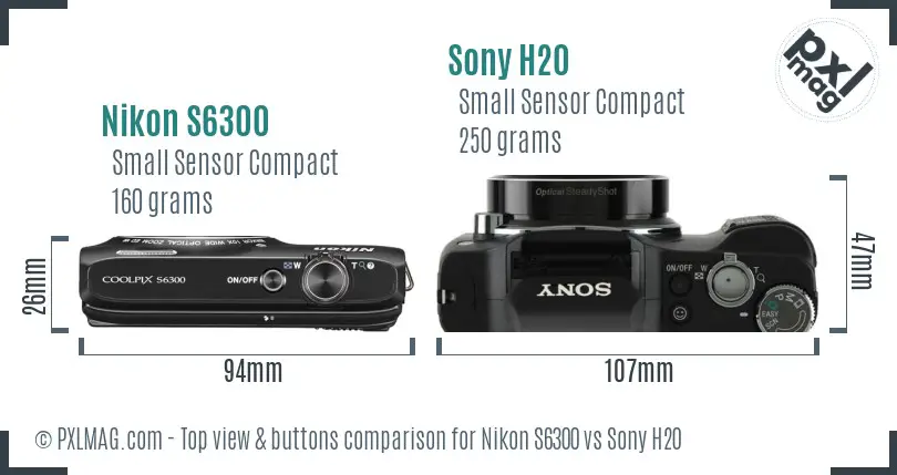 Nikon S6300 vs Sony H20 top view buttons comparison