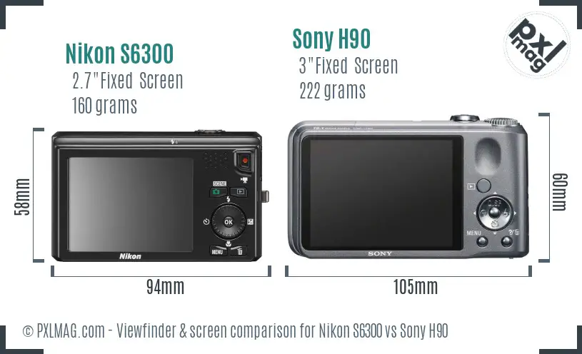 Nikon S6300 vs Sony H90 Screen and Viewfinder comparison