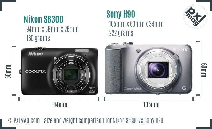 Nikon S6300 vs Sony H90 size comparison