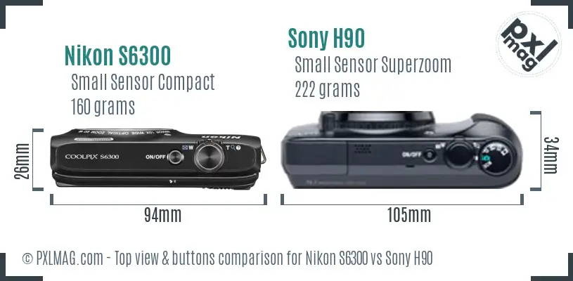 Nikon S6300 vs Sony H90 top view buttons comparison