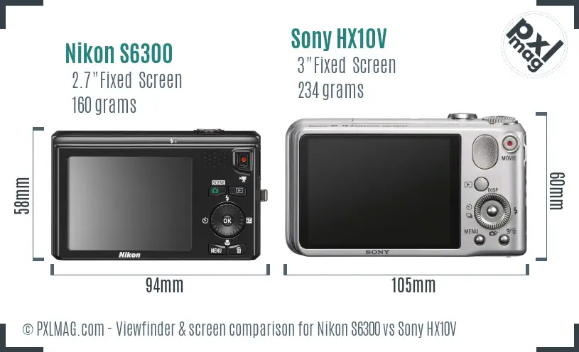 Nikon S6300 vs Sony HX10V Screen and Viewfinder comparison