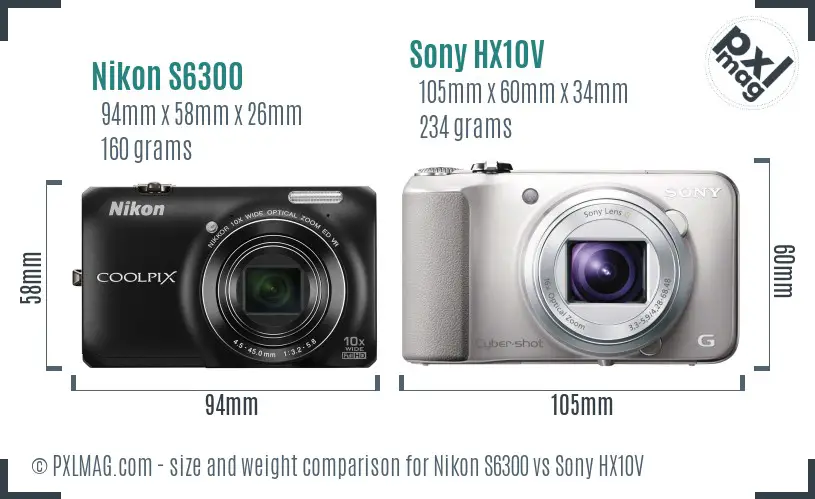 Nikon S6300 vs Sony HX10V size comparison