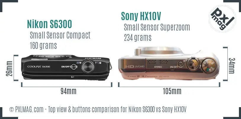 Nikon S6300 vs Sony HX10V top view buttons comparison