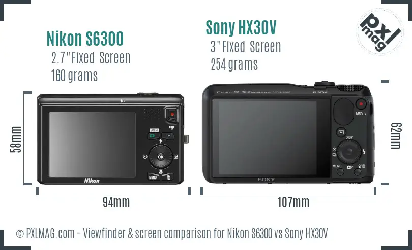 Nikon S6300 vs Sony HX30V Screen and Viewfinder comparison