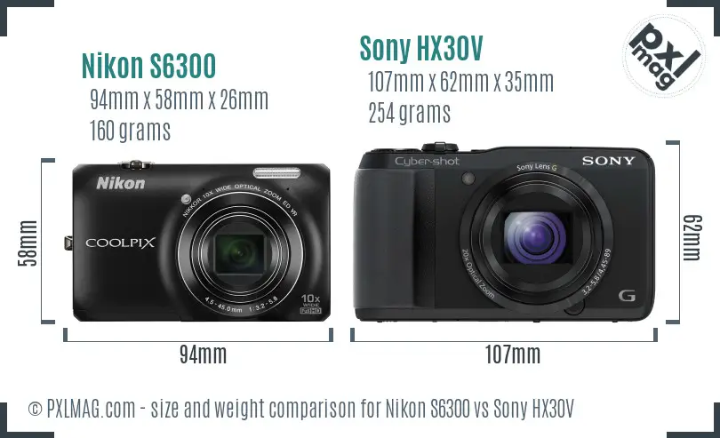 Nikon S6300 vs Sony HX30V size comparison