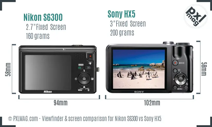 Nikon S6300 vs Sony HX5 Screen and Viewfinder comparison