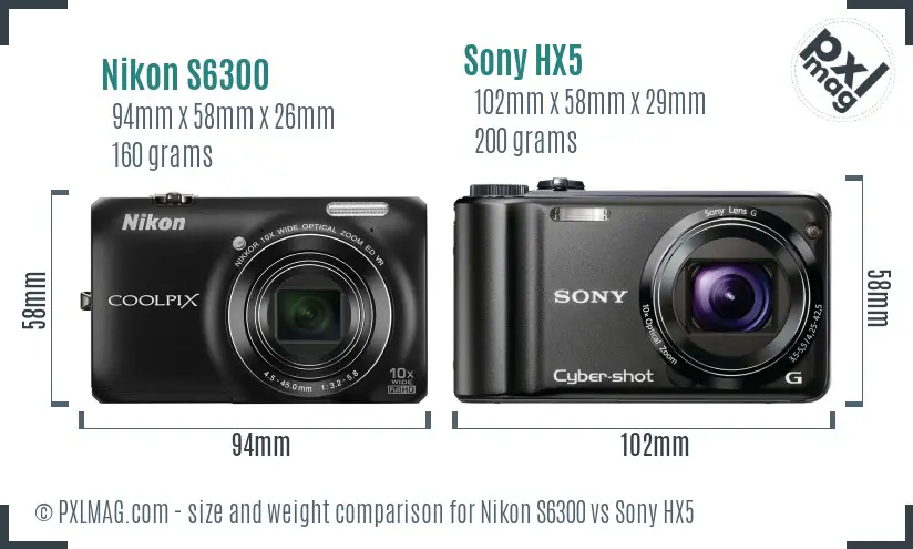 Nikon S6300 vs Sony HX5 size comparison