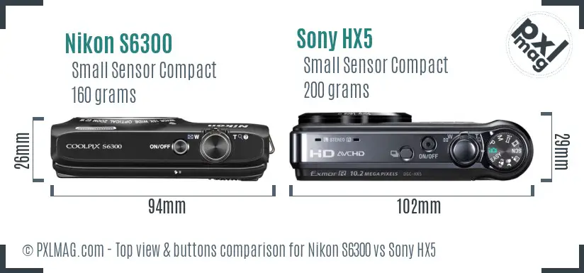 Nikon S6300 vs Sony HX5 top view buttons comparison