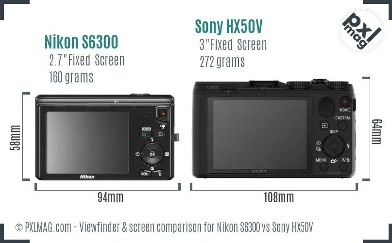 Nikon S6300 vs Sony HX50V Screen and Viewfinder comparison
