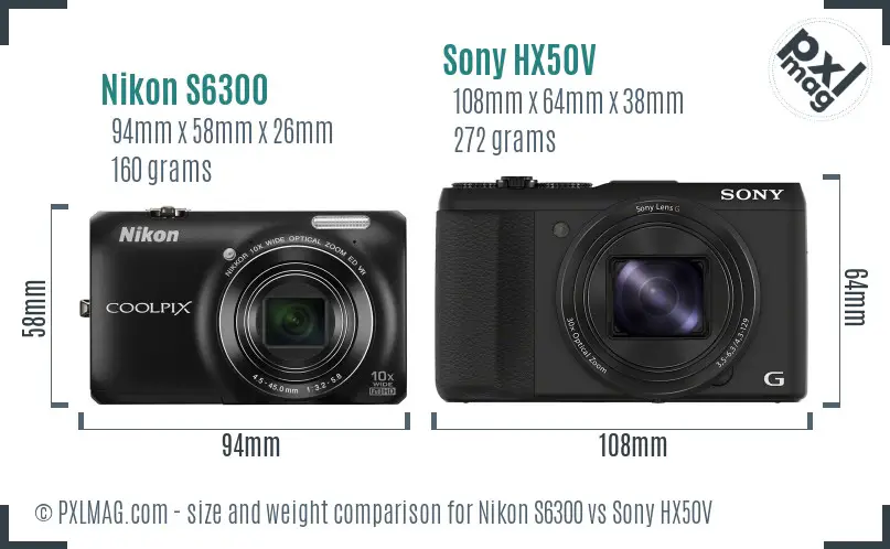 Nikon S6300 vs Sony HX50V size comparison