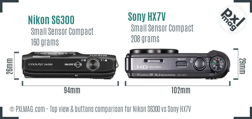 Nikon S6300 vs Sony HX7V top view buttons comparison
