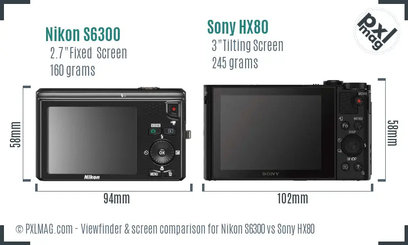 Nikon S6300 vs Sony HX80 Screen and Viewfinder comparison Nikon S6300 vs Sony HX80 Screen and Viewfinder comparison