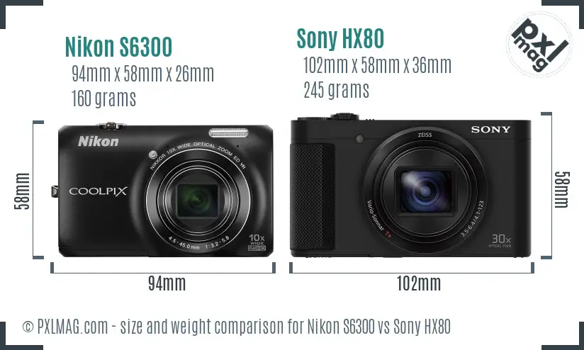 Nikon S6300 vs Sony HX80 size comparison Nikon S6300 vs Sony HX80 size comparison