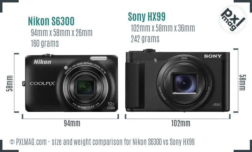 Nikon S6300 vs Sony HX99 size comparison Nikon S6300 vs Sony HX99 size comparison