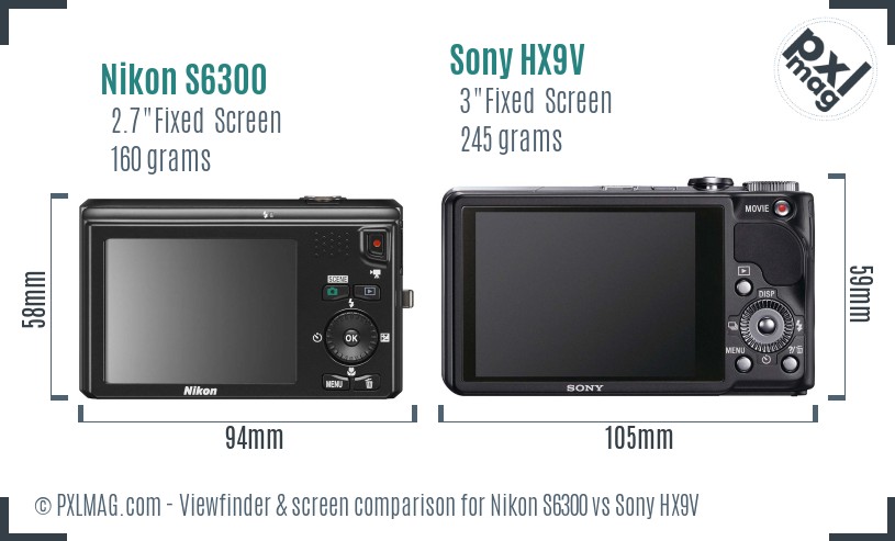 Nikon S6300 vs Sony HX9V Screen and Viewfinder comparison