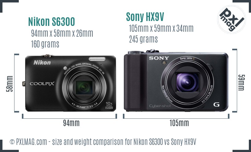 Nikon S6300 vs Sony HX9V size comparison Nikon S6300 vs Sony HX9V size comparison