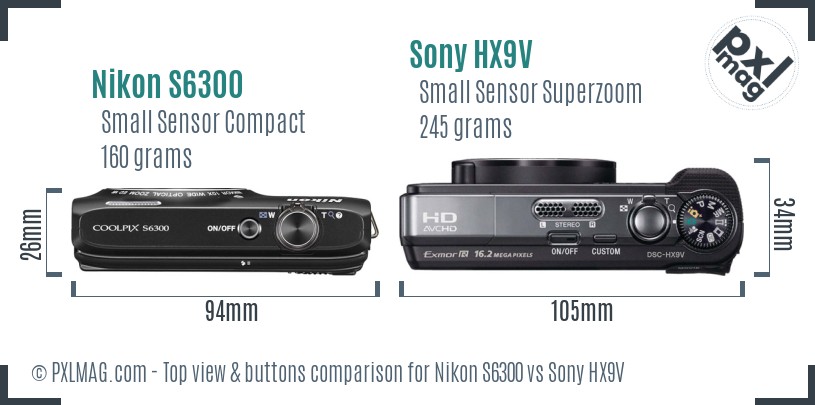 Nikon S6300 vs Sony HX9V top view buttons comparison