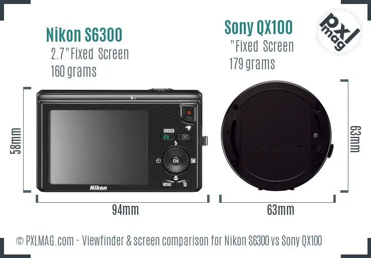 Nikon S6300 vs Sony QX100 Screen and Viewfinder comparison