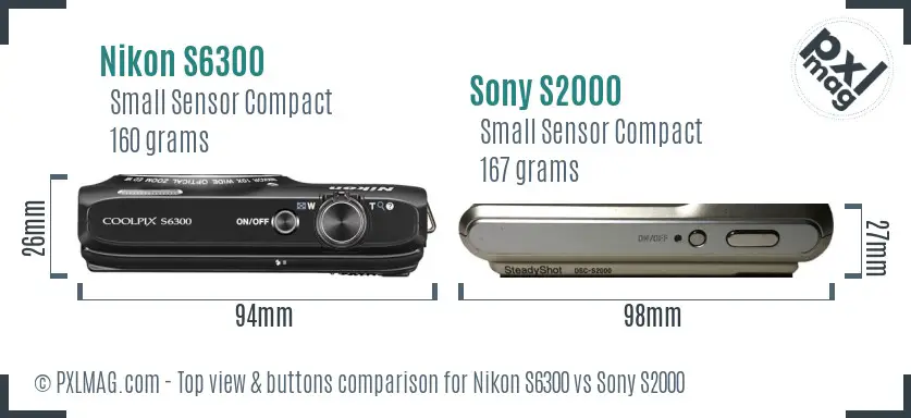 Nikon S6300 vs Sony S2000 top view buttons comparison Nikon S6300 vs Sony S2000 top view buttons comparison