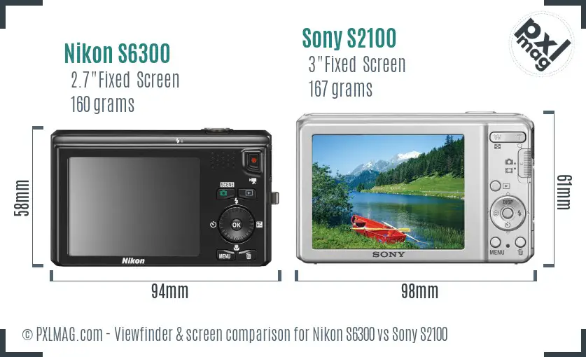 Nikon S6300 vs Sony S2100 Screen and Viewfinder comparison