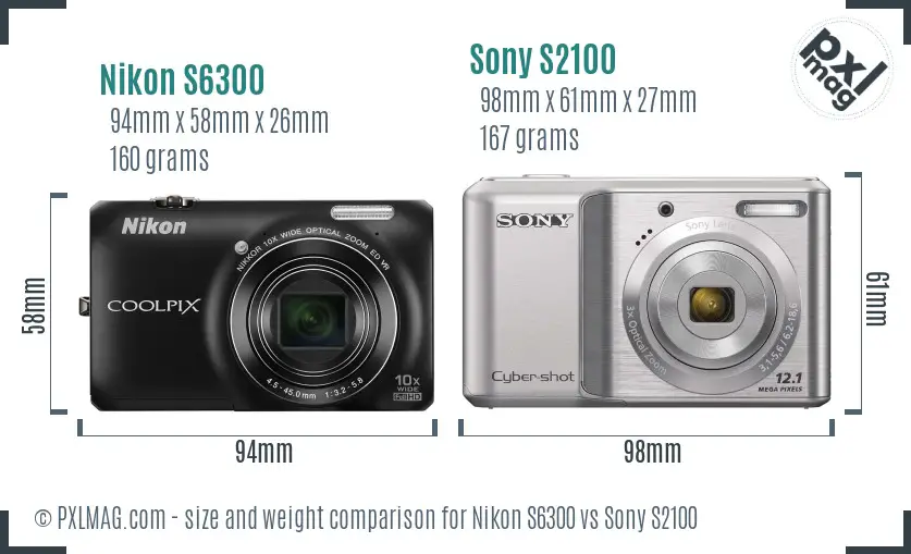 Nikon S6300 vs Sony S2100 size comparison