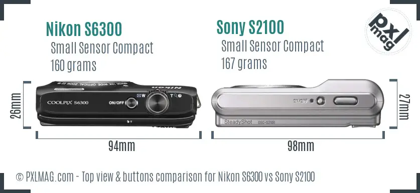 Nikon S6300 vs Sony S2100 top view buttons comparison