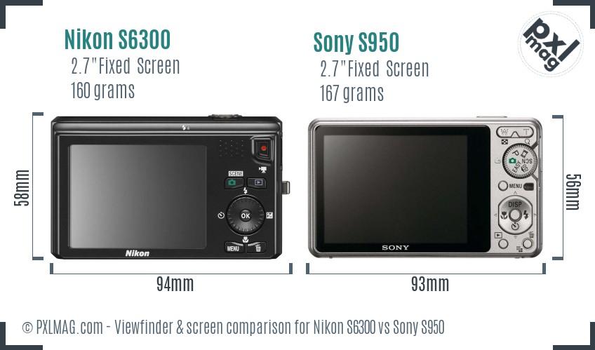 Nikon S6300 vs Sony S950 Screen and Viewfinder comparison