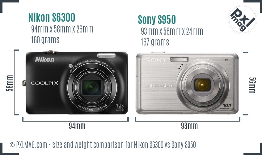 Nikon S6300 vs Sony S950 size comparison