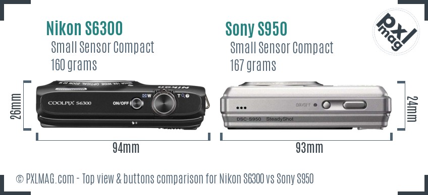 Nikon S6300 vs Sony S950 top view buttons comparison