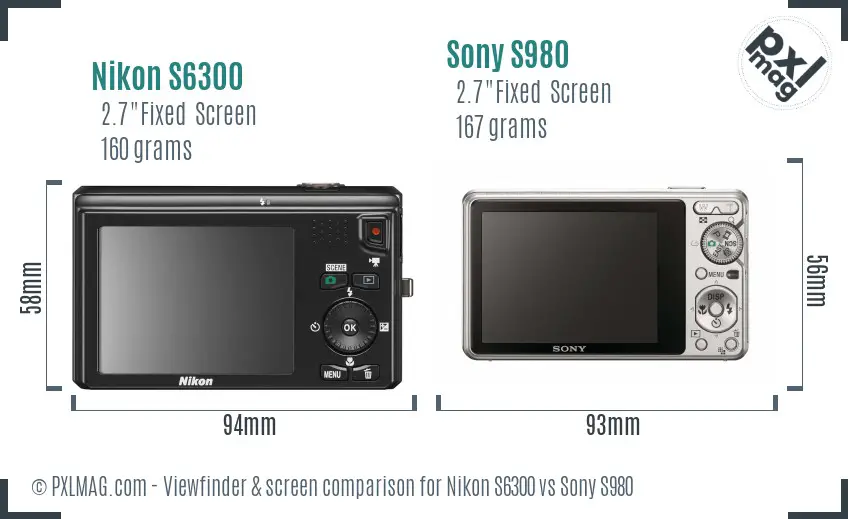 Nikon S6300 vs Sony S980 Screen and Viewfinder comparison