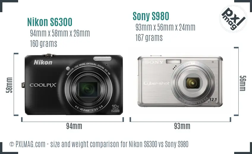 Nikon S6300 vs Sony S980 size comparison