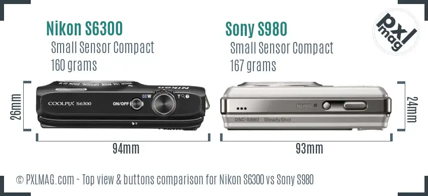 Nikon S6300 vs Sony S980 top view buttons comparison