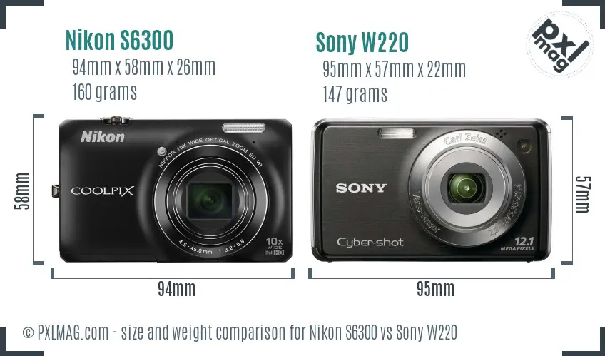 Nikon S6300 vs Sony W220 size comparison