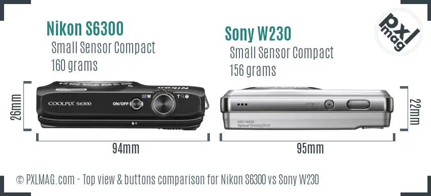 Nikon S6300 vs Sony W230 top view buttons comparison Nikon S6300 vs Sony W230 top view buttons comparison