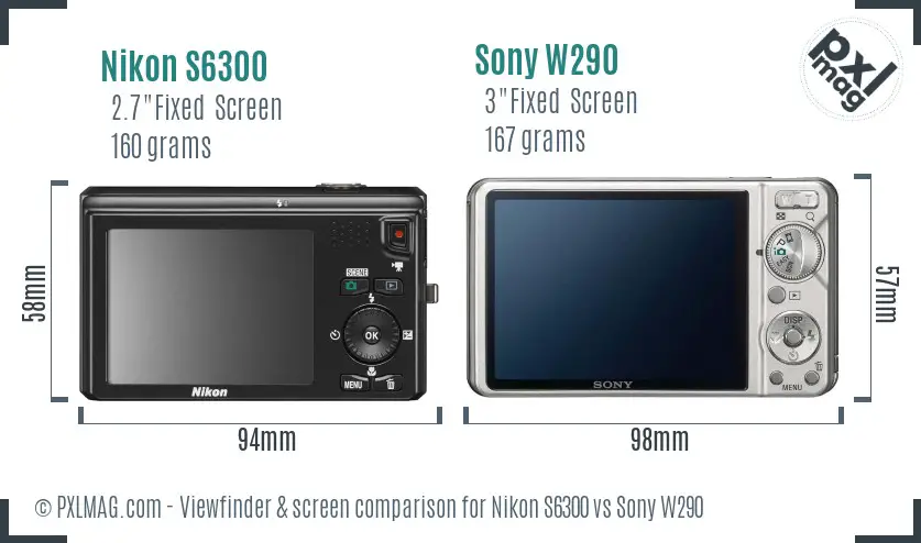 Nikon S6300 vs Sony W290 Screen and Viewfinder comparison