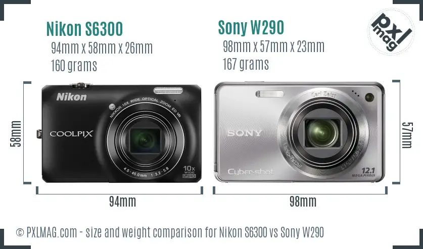 Nikon S6300 vs Sony W290 size comparison