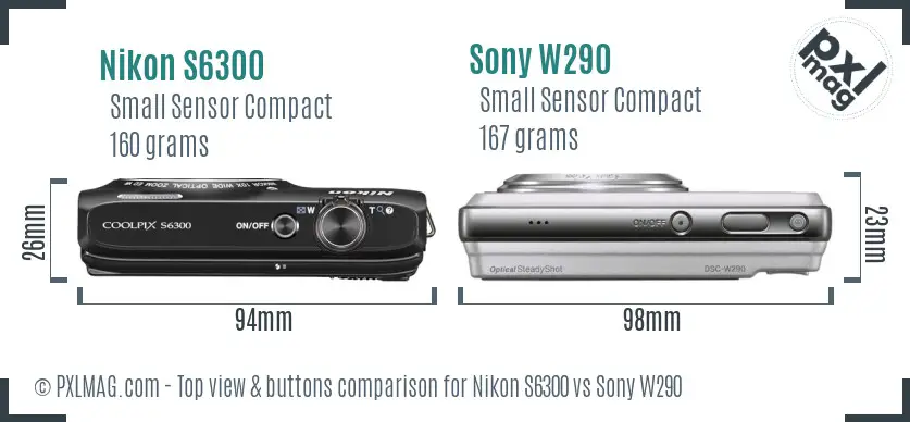 Nikon S6300 vs Sony W290 top view buttons comparison