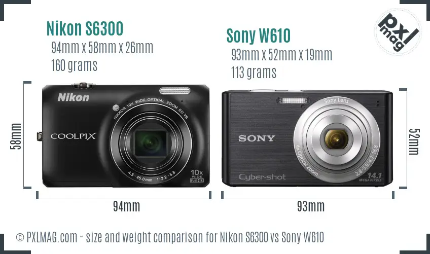 Nikon S6300 vs Sony W610 size comparison Nikon S6300 vs Sony W610 size comparison