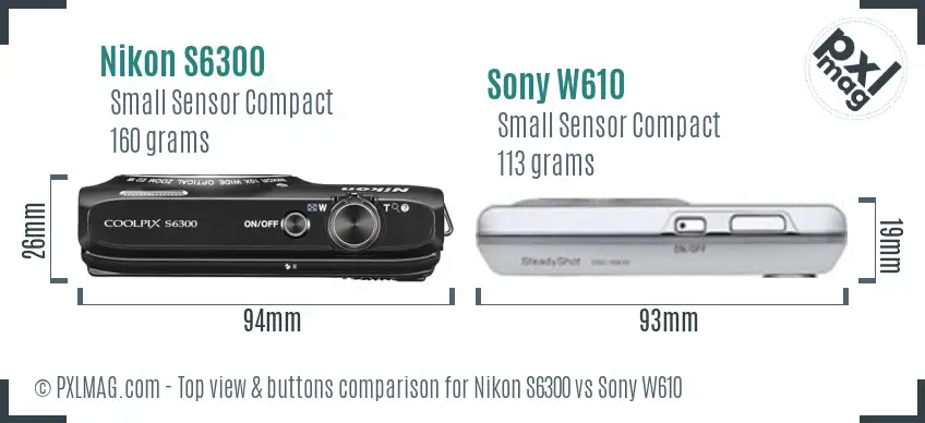 Nikon S6300 vs Sony W610 top view buttons comparison Nikon S6300 vs Sony W610 top view buttons comparison
