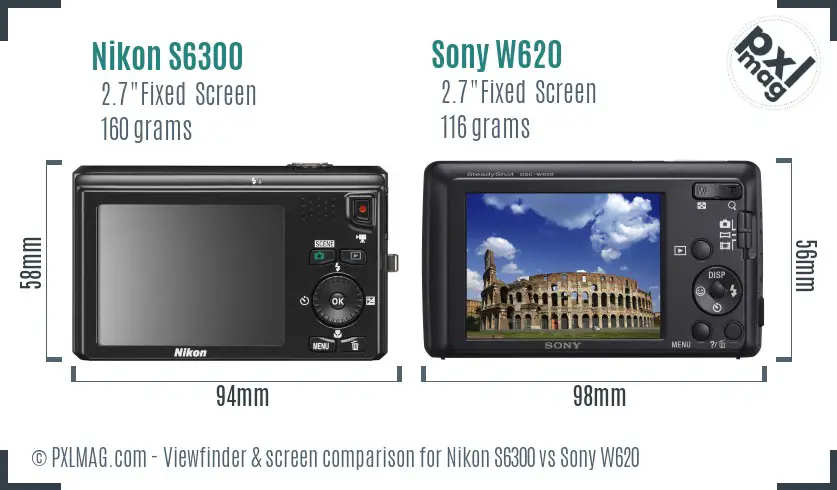 Nikon S6300 vs Sony W620 Screen and Viewfinder comparison