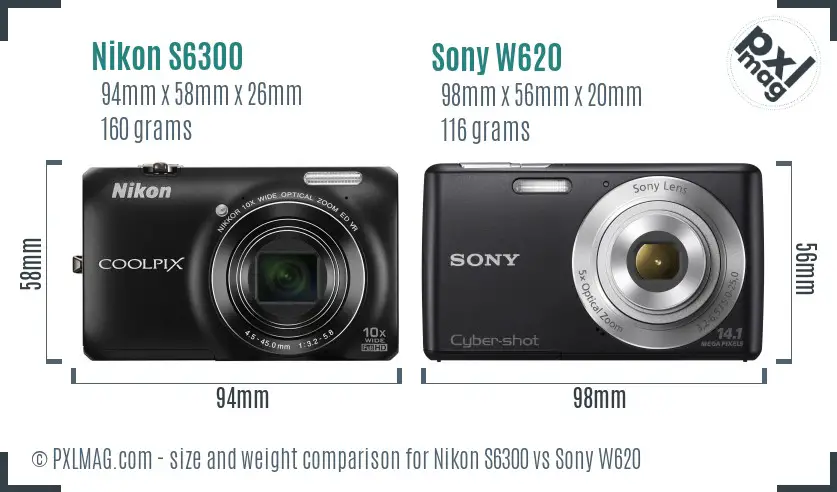 Nikon S6300 vs Sony W620 size comparison