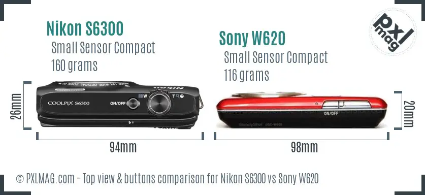 Nikon S6300 vs Sony W620 top view buttons comparison