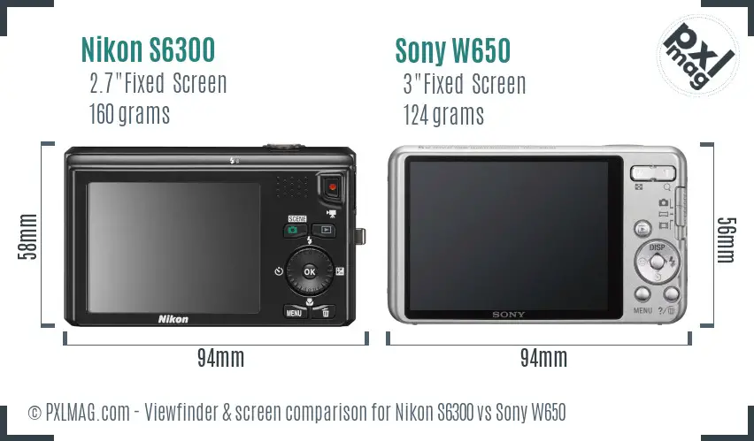 Nikon S6300 vs Sony W650 Screen and Viewfinder comparison